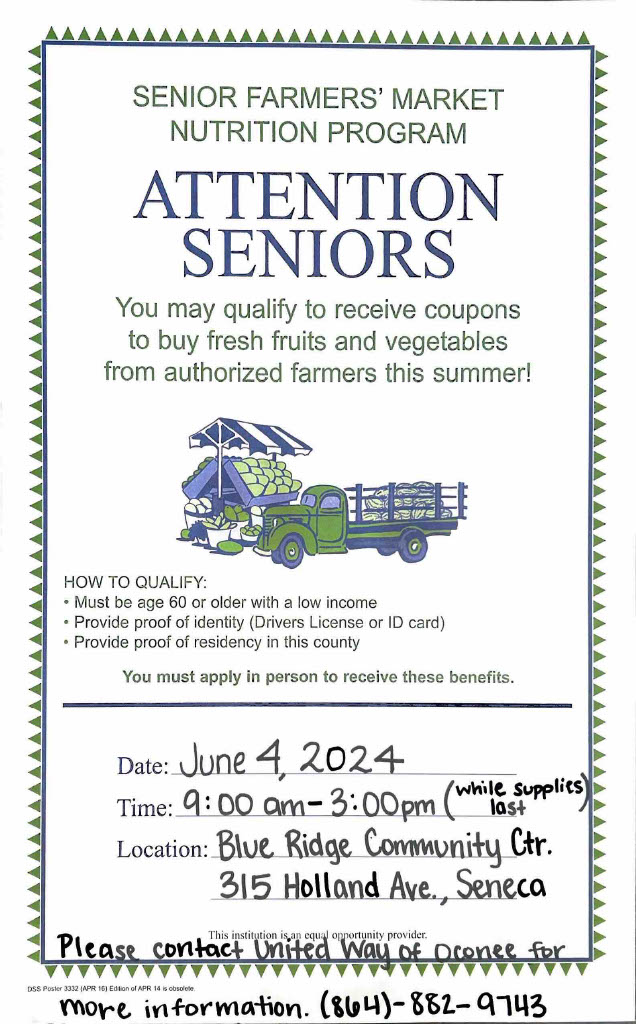 2024 Senior Farmers Market Vouchers United Way of Oconee County