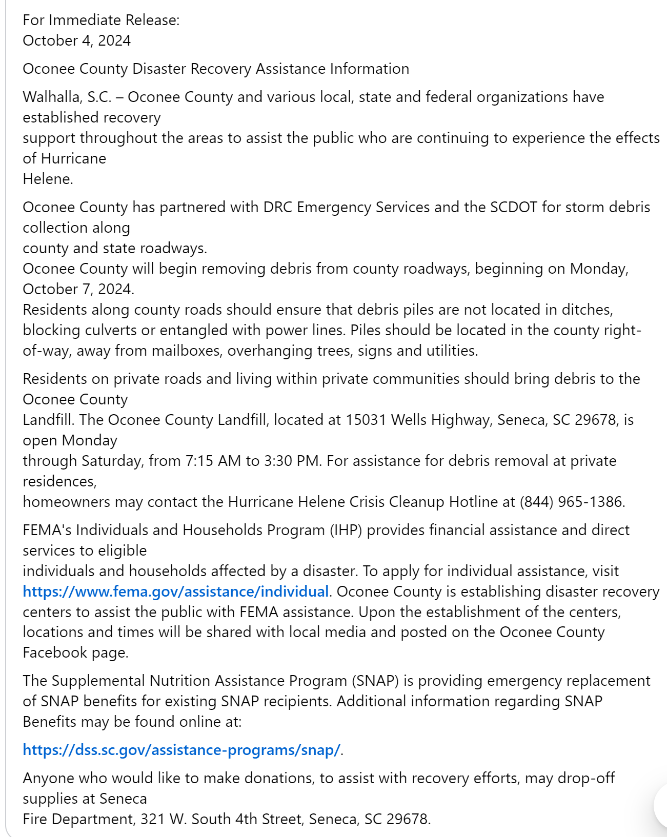 Oconee County Hurricane Info